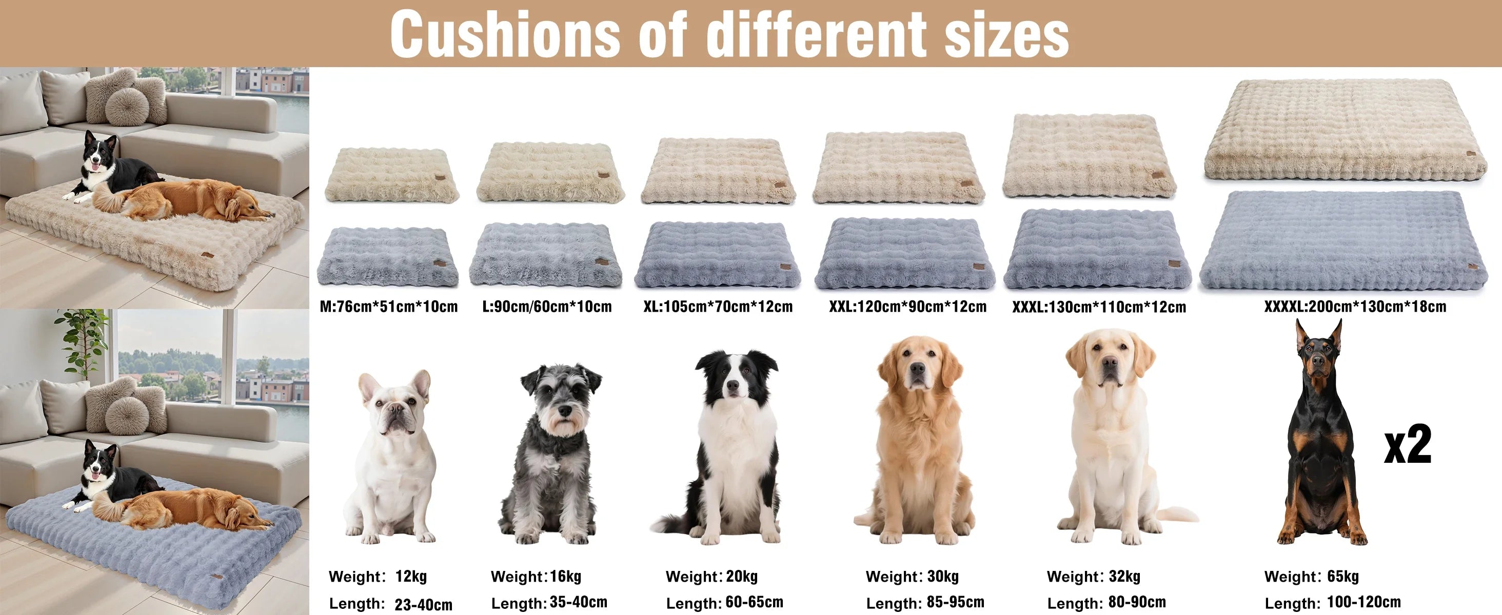 Ultra Plush Dog Bed – Soft Washable Pet Cushion Mattress for Large Dogs & Puppies