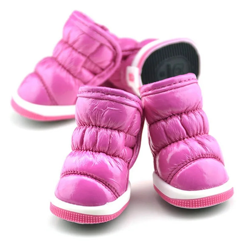 4pcs Winter Dog Shoes – Waterproof Fleece-Lined Snow Boots for Small Dogs