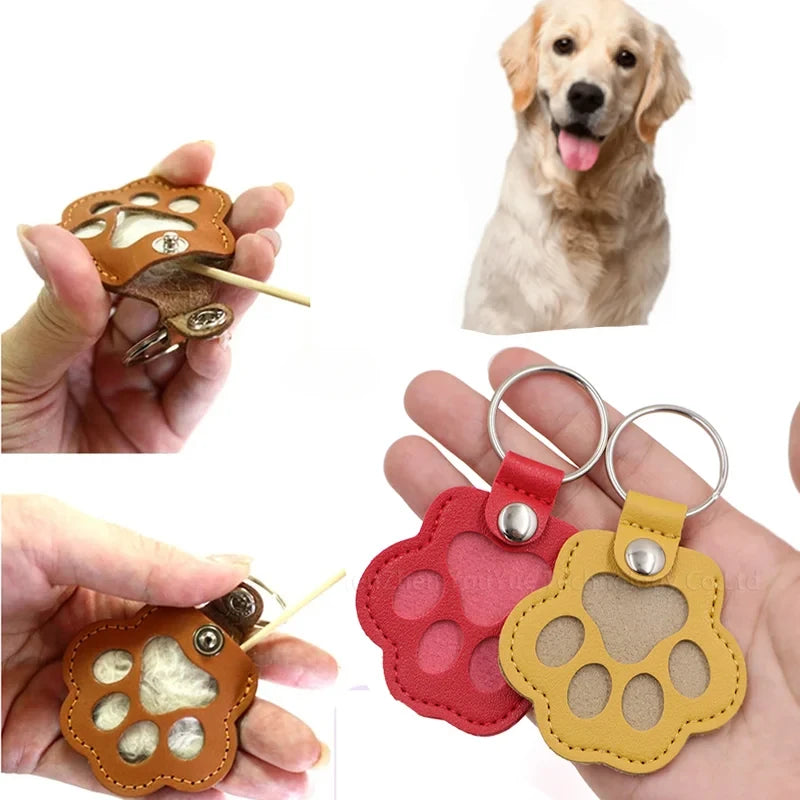Leather Pet Hair Keepsake Keychain – Handmade Memorial Paw Charm for Dog & Cat Remembrance