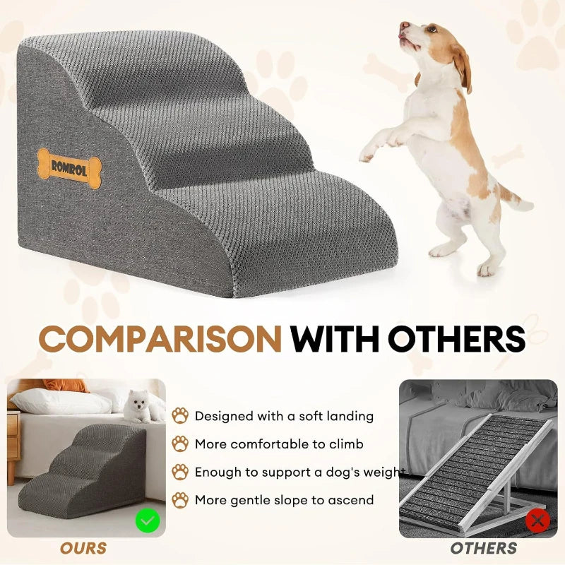 Rompol 3-Step Fabric Dog Steps – Stable, Easy-to-Climb Design in Gray