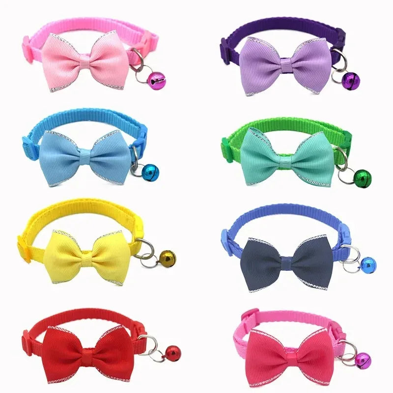 Cute Cat Collar with Bow & Bell – Adjustable Pet Collar Set (1–8 PCS, Multicolor)