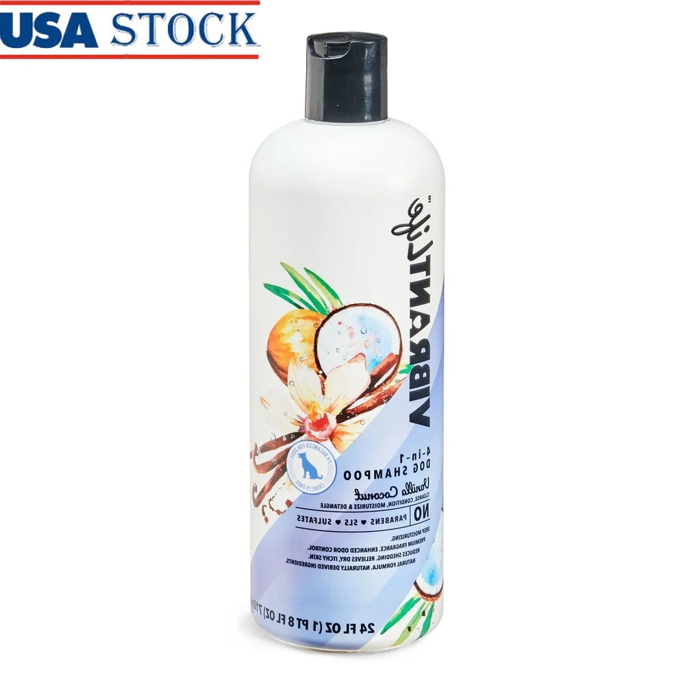 4-in-1 Dog Shampoo – Coconut Vanilla, Moisturizing, Odor Control, Shedding Reduction & Skin Relief, Natural & Cruelty-Free