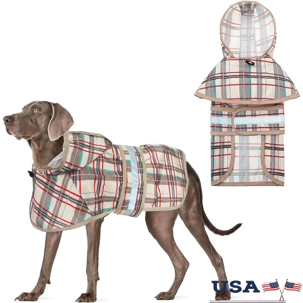 Hooded Dog Raincoat Waterproof Slicker Poncho for Large Breeds – Reflective, Adjustable, Lightweight Outdoor Jacket with Leash Hole