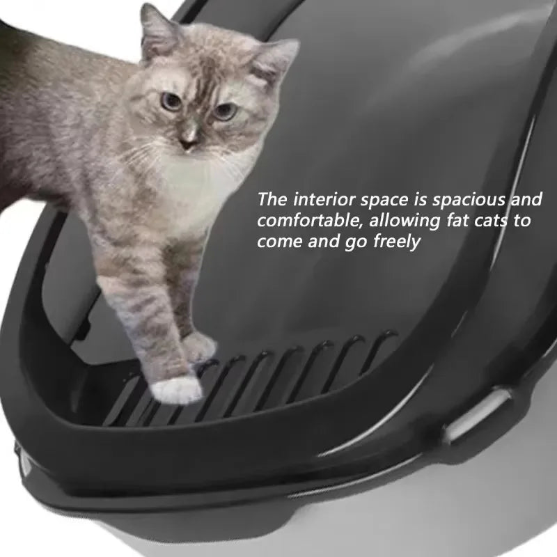 Semi-Enclosed Cat Litter Box with High Sides – Splashproof Kitty Sandbox with Litter Scoop