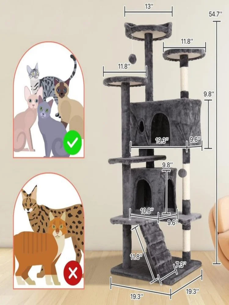 54" Cat Tree – Multi-Level Climbing Tower with Scratching Posts, Cat Condo, and Perch for Indoor Cats and Kittens