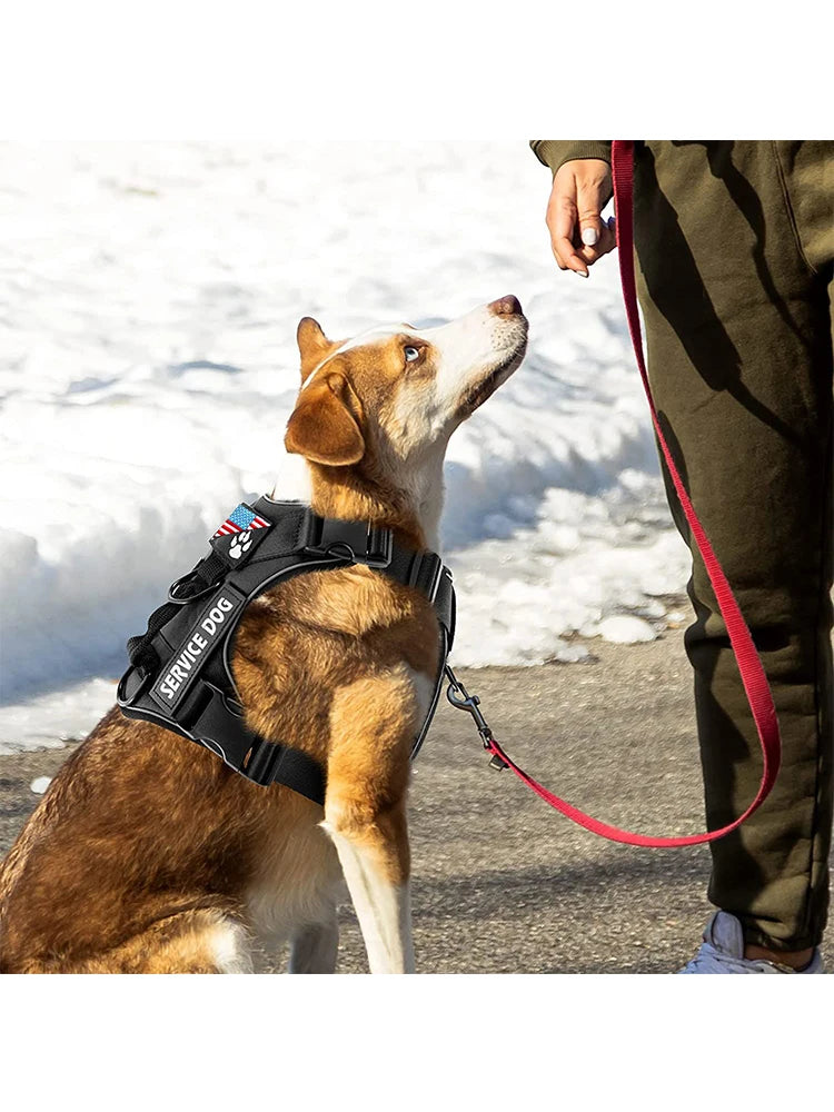 Service Dog Harness – Reflective Adjustable Dog Vest with 5 Patches, Soft Oxford & Mesh