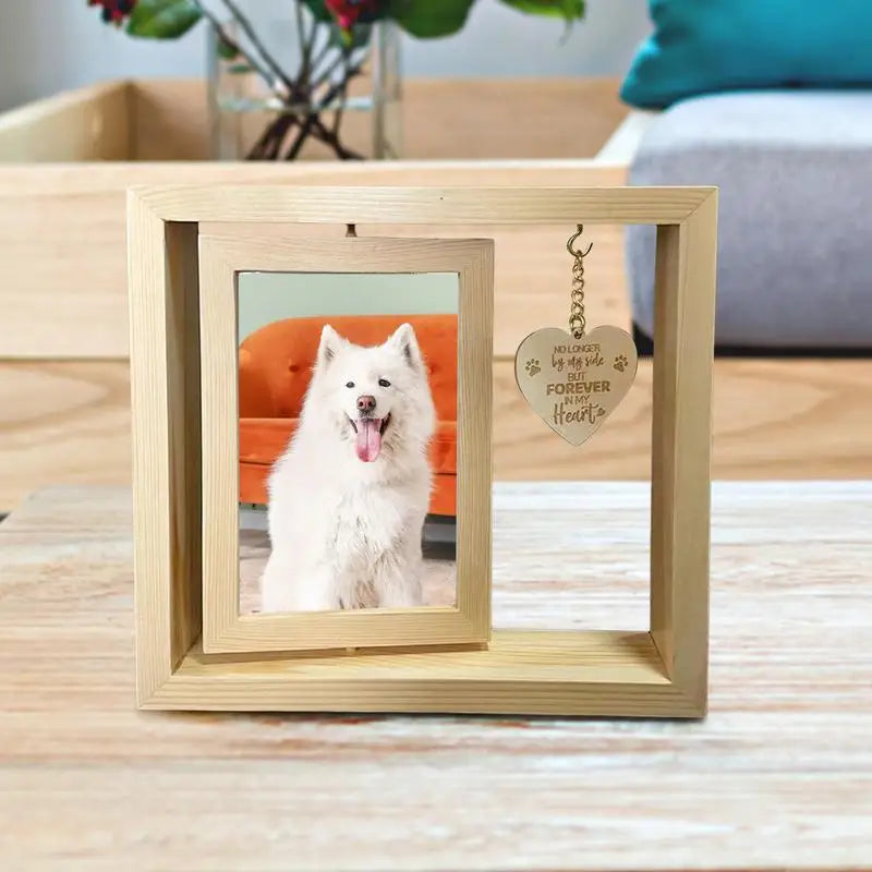 Rotatable Pet Memorial Photo Frame – Heart Pendant Desktop Keepsake