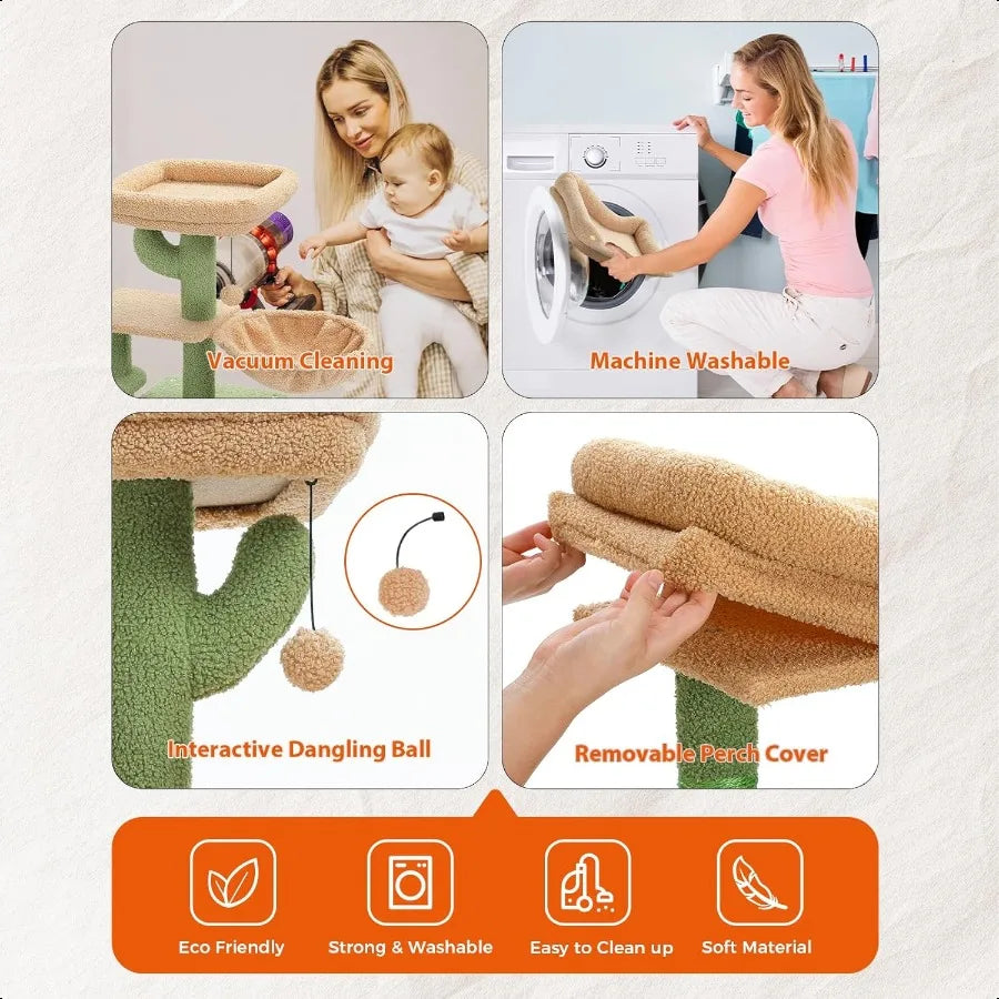 Cactus Cat Tree – 32" Cat Tower with Condo, Hammock & Scratching Ramp