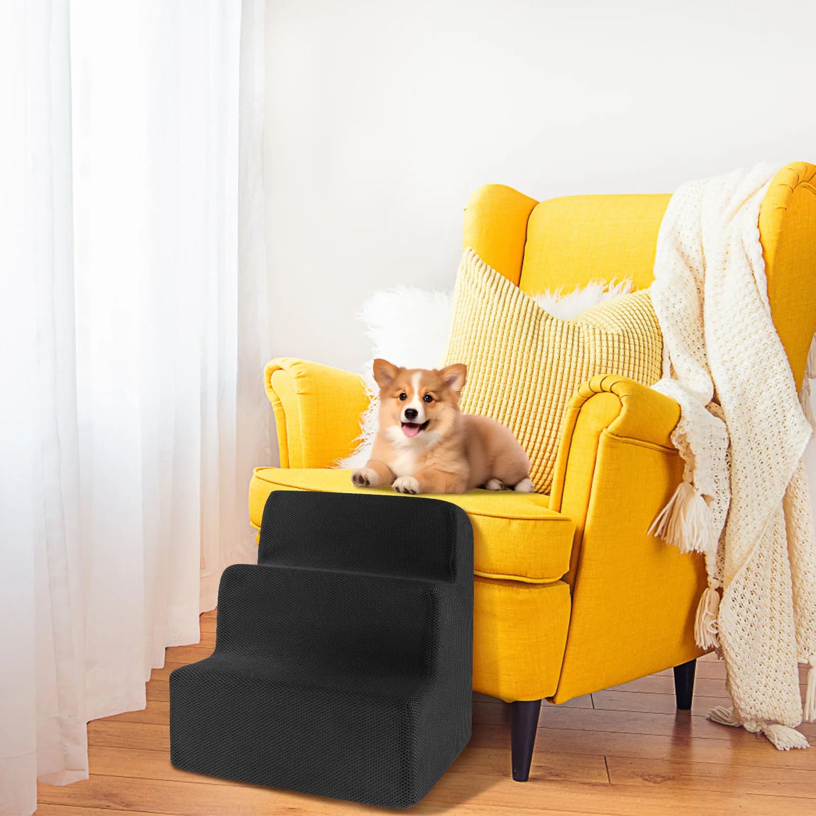 3-Step Soft Foam Pet Stairs – Washable, Non-Slip Ramp for Small Dogs & Cats