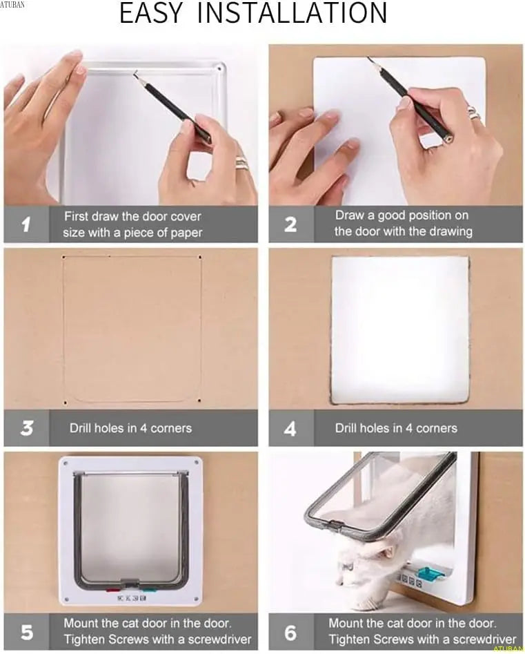 ATUBAN Large Cat Door – 4-Way Locking Pet Door for Interior, Exterior, Window & Wall Installation