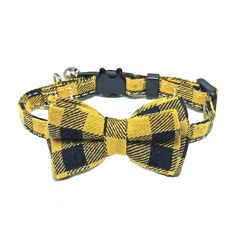 Plaid Breakaway Cat Collar with Bow Tie & Bell – Adjustable Holiday Pet Collar for Cats & Small Dogs