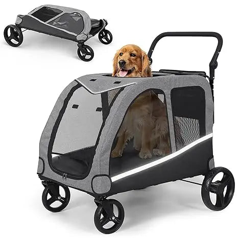 Extra Large Pet Stroller – Foldable Heavy-Duty Stroller for Medium & Large Dogs (160 lbs Capacity)