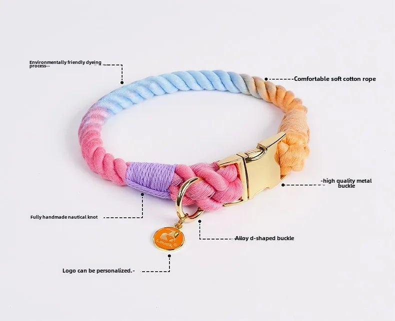 Hand-Woven Cotton Rope Dog Collar & Leash Set – Medium & Large Dogs