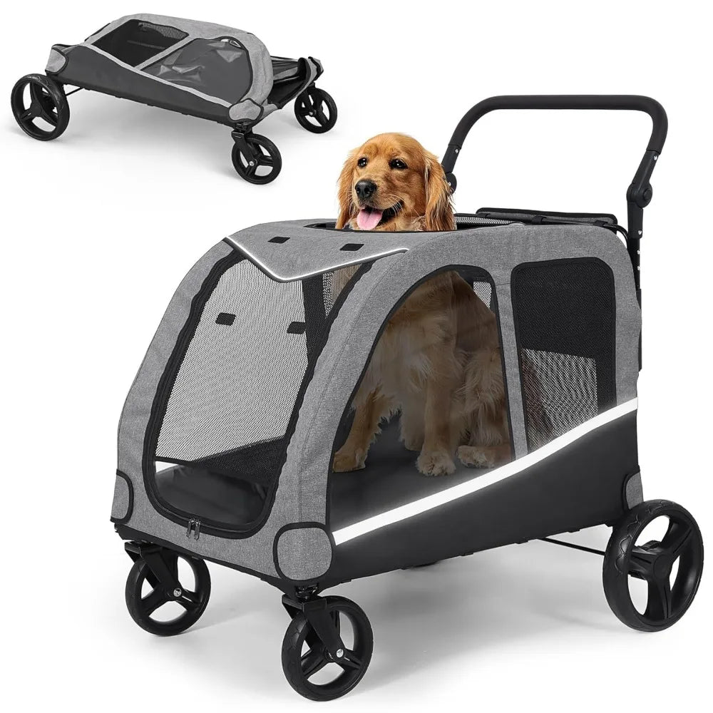 Extra Large Pet Stroller – Foldable Heavy-Duty Stroller for Medium & Large Dogs (160 lbs Capacity)