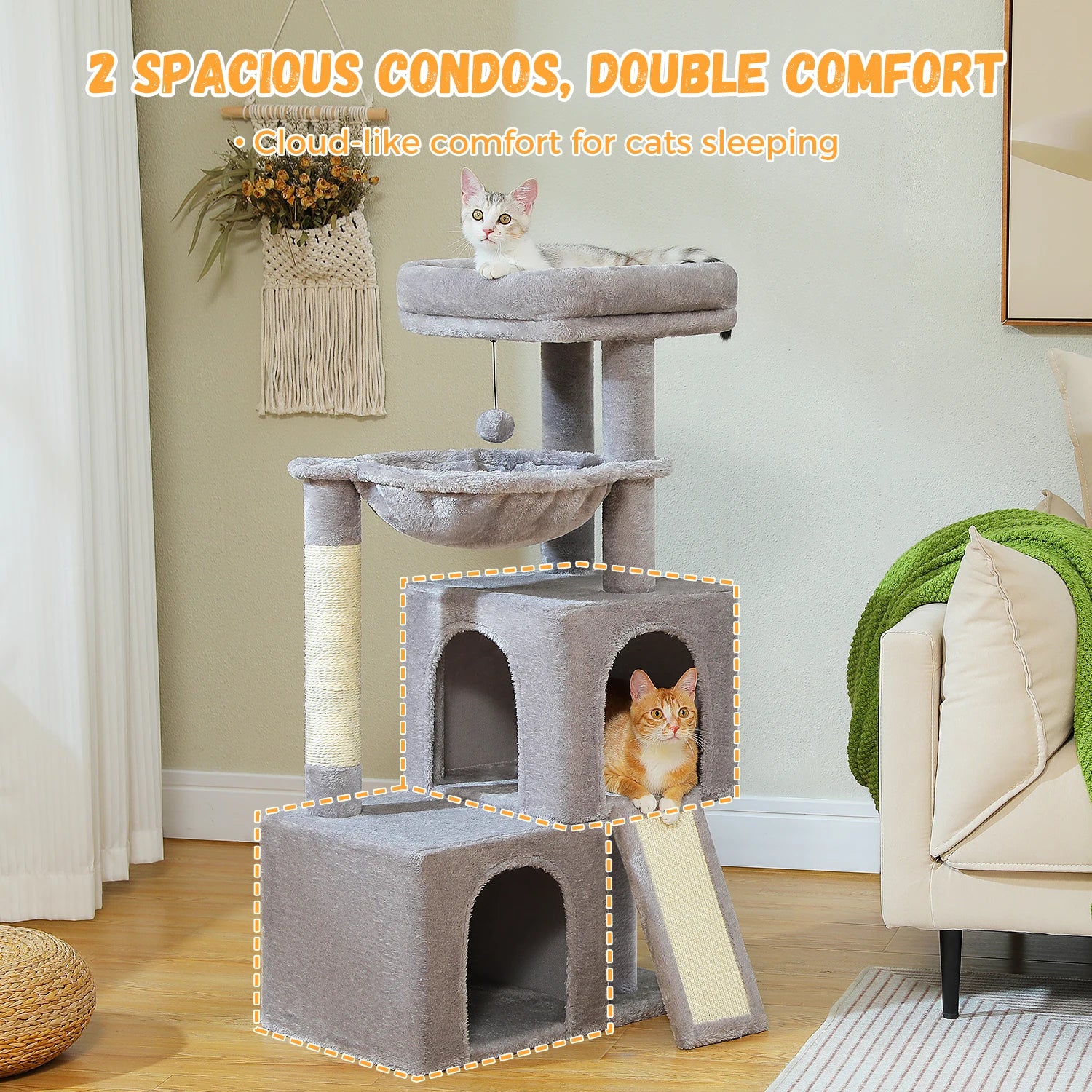 Large Multi-Level Cat Tree – Indoor Cat Tower with Condos, Scratching Pads & Toys