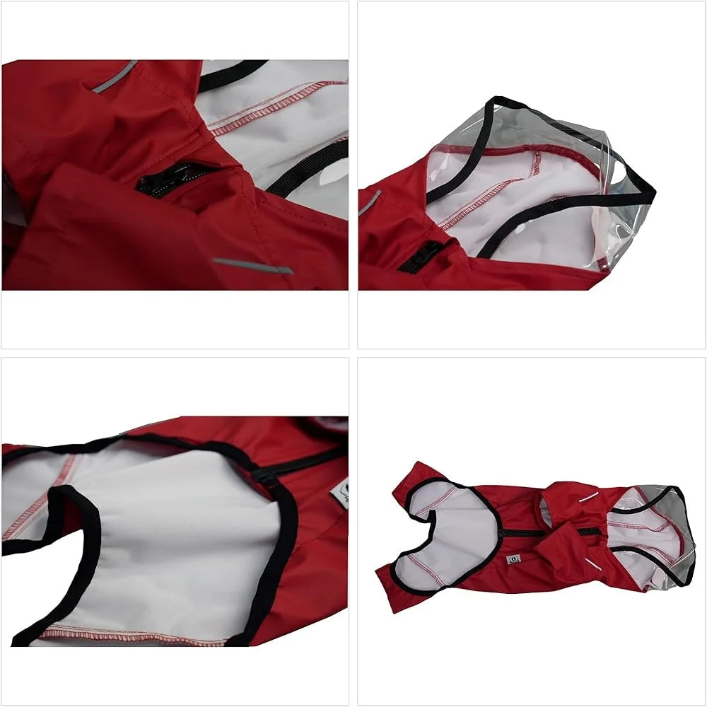 Four-Legged Waterproof Dog Raincoat with Transparent Hood – Reflective, Windproof Jacket for Medium and Large Dogs
