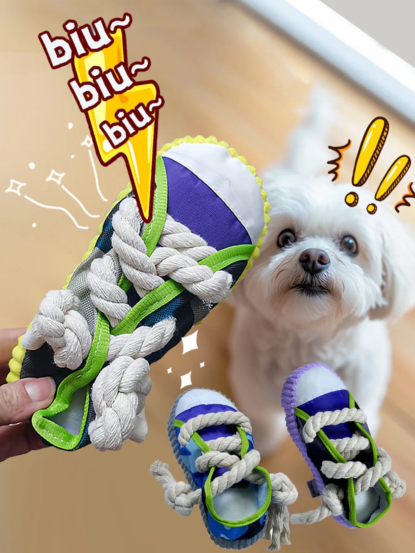 Sneaker-Shaped Dog Chew Toy – With Rope Knots & Squeaky Ball for Aggressive Chewers