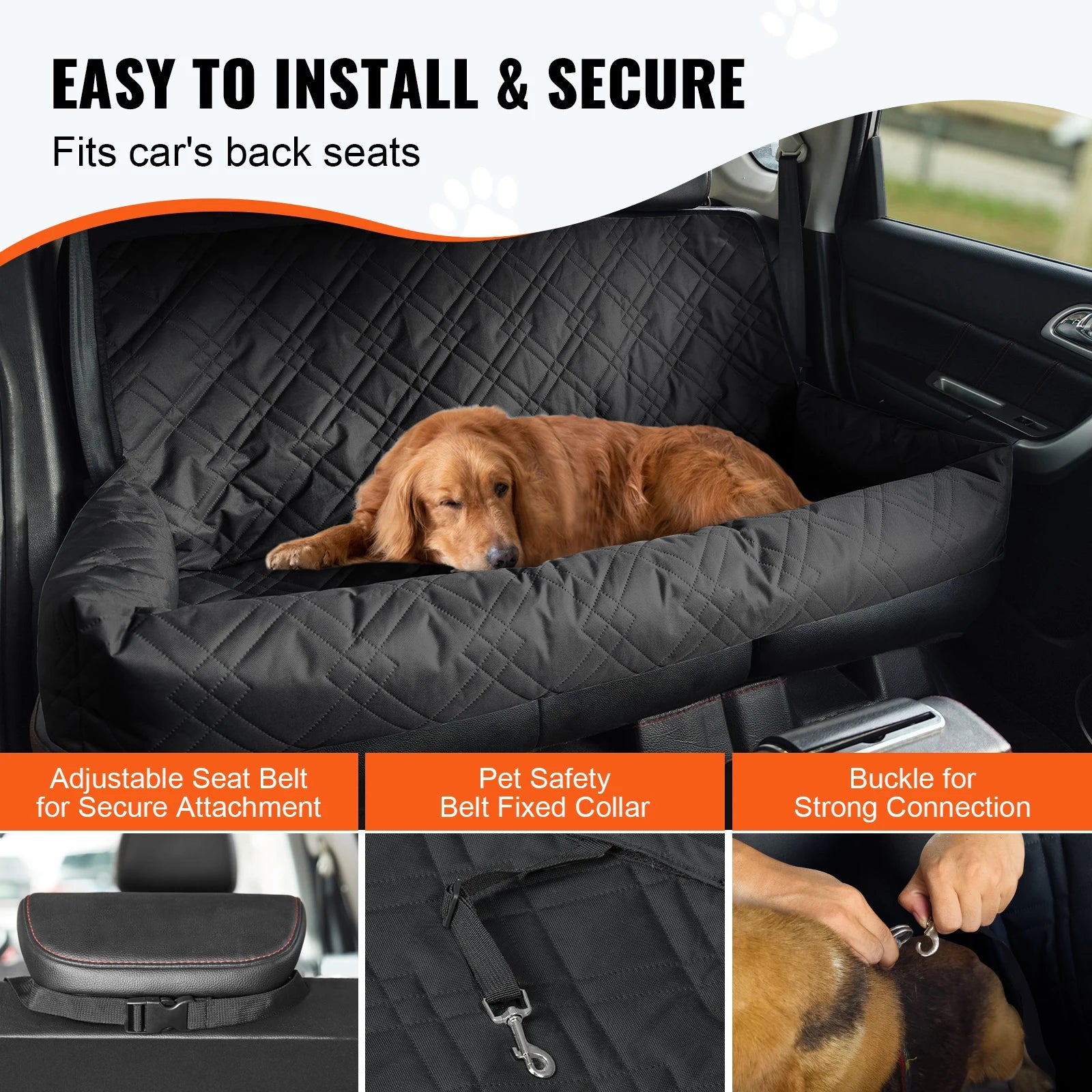 SucceBuy Dog Car Seat – Waterproof Booster Seat & Travel Bed for Medium & Large Dogs