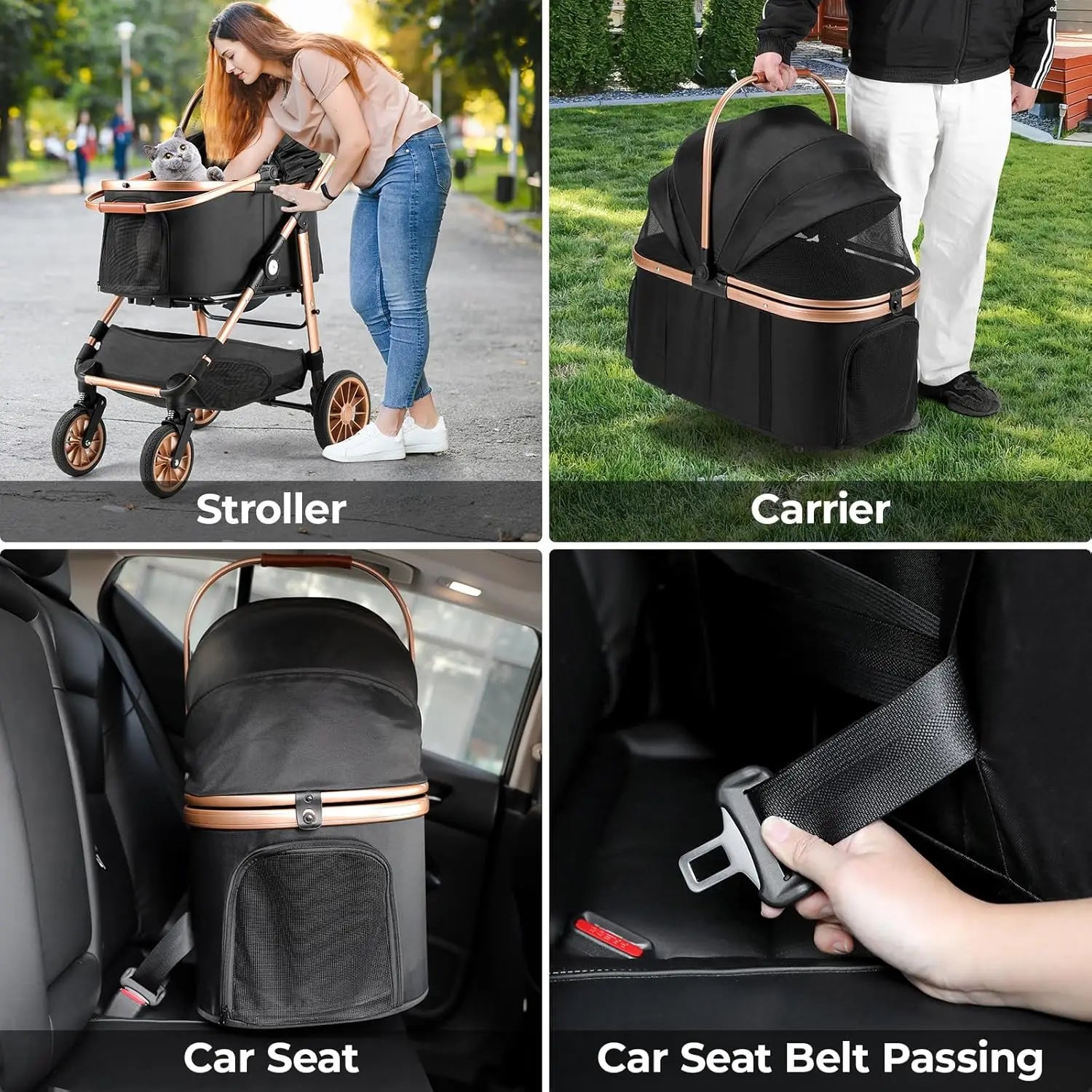 360° High Wheels Transport Foldable Cat Pet Stroller 2in1 Dog Buggy Stroller Dog Box Can Be Attached in Car, Max. load 25 kg