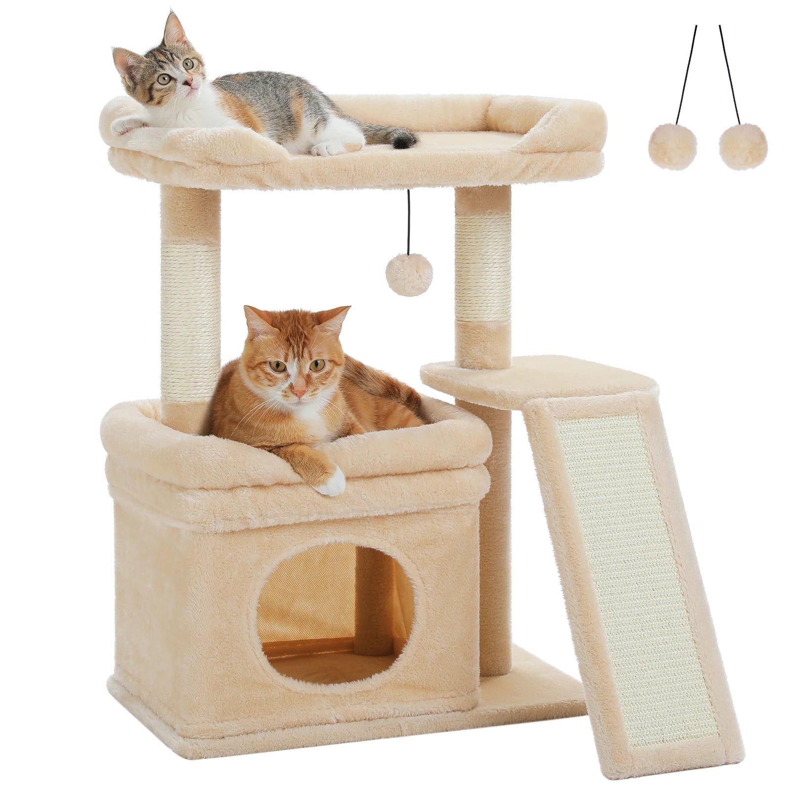 Small Cat Tree – Indoor Cat Tower with Condo, Sisal Scratcher & Toys