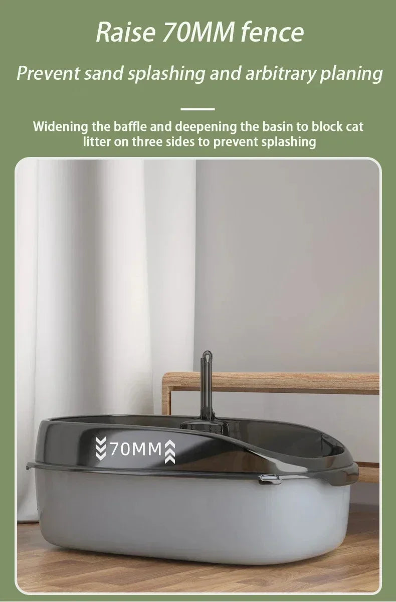 Semi-Enclosed Cat Litter Box with High Sides – Splashproof Kitty Sandbox with Litter Scoop