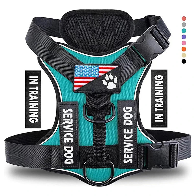 Service Dog Harness – Reflective Adjustable Dog Vest with 5 Patches, Soft Oxford & Mesh