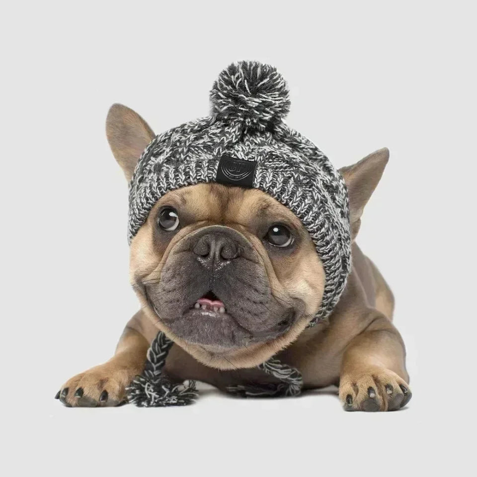 Winter Knitted Pet Hat – Warm Woolen Cap with Fur Ball for Cats & Dogs