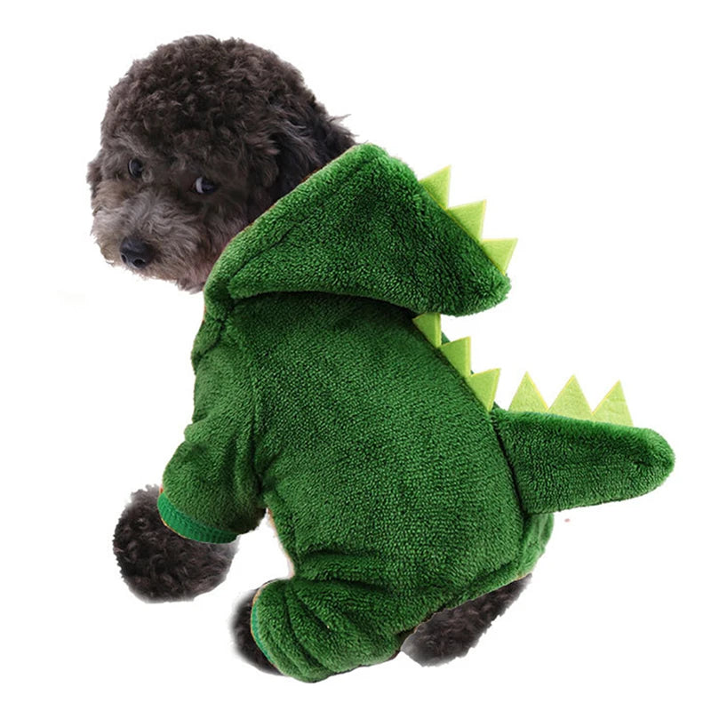 Funny Dinosaur Dog Coat – Warm Plush Winter Costume for Small Pets