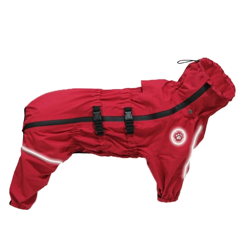 Waterproof Reflective Dog Raincoat – Red All-Weather Jacket for Large Dogs