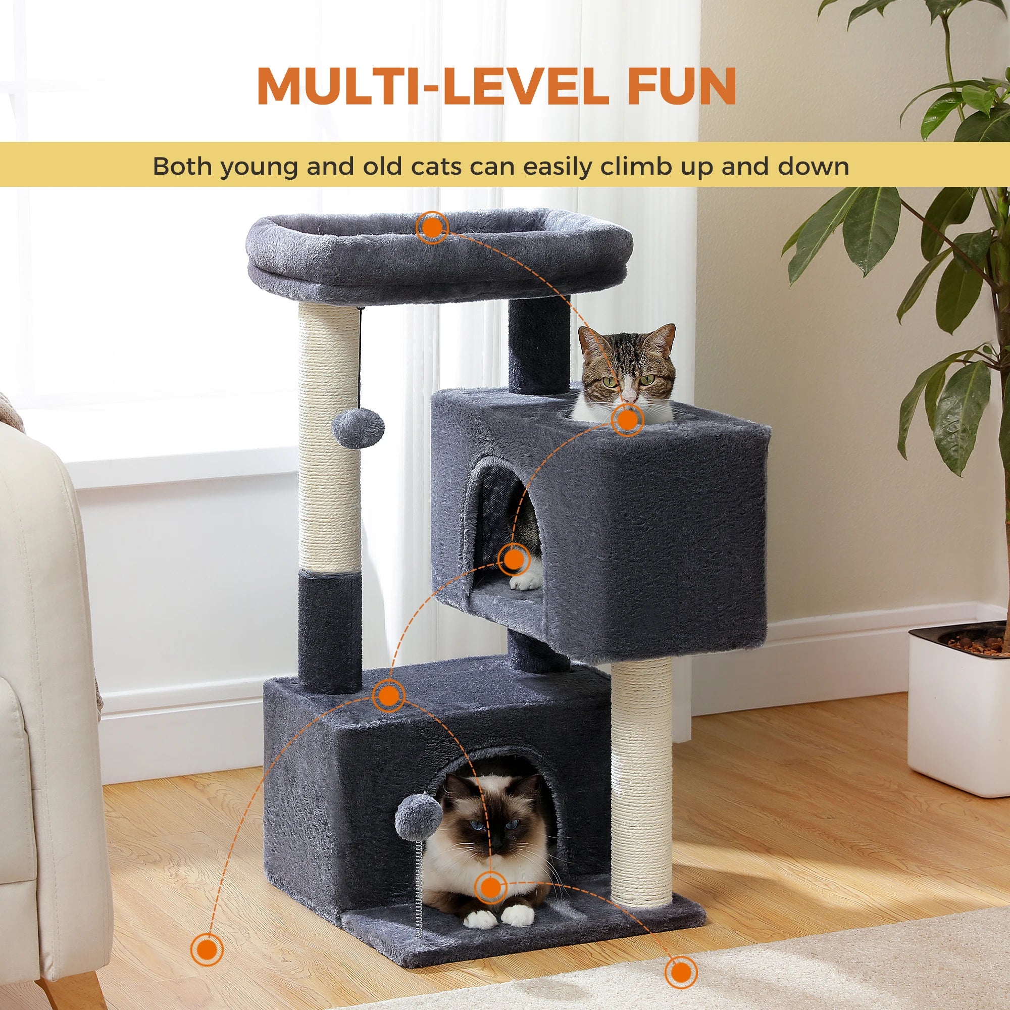 Large Multi-Level Cat Tree – Indoor Cat Tower with Condos, Scratching Pads & Toys