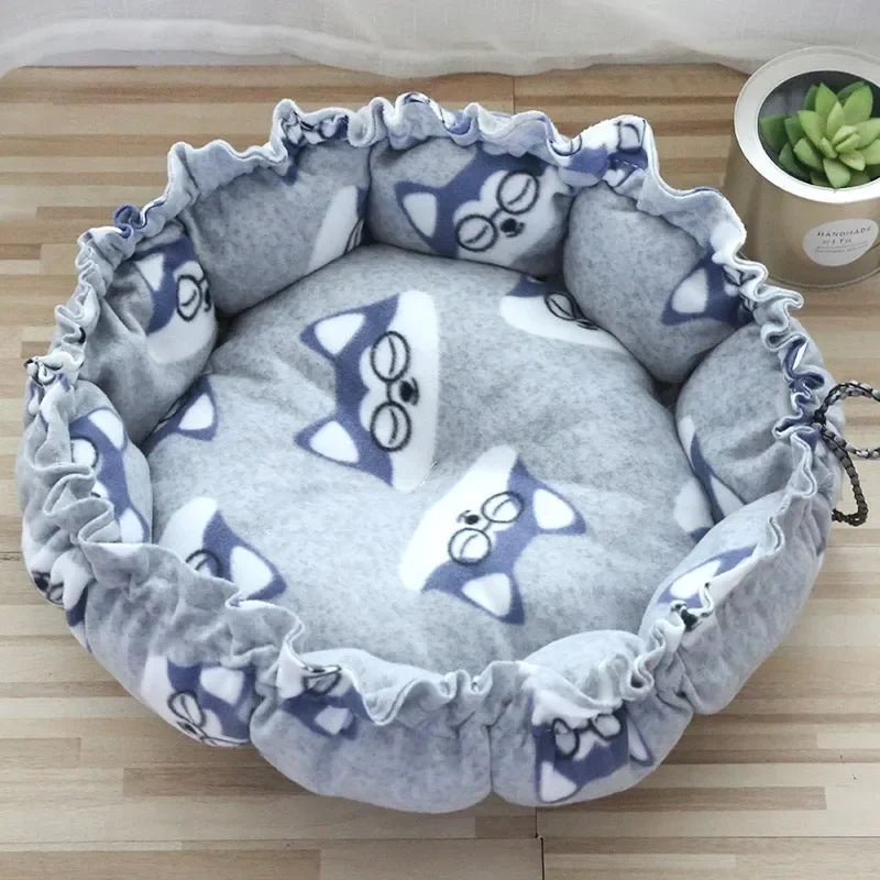 Drawstring Adjustable Pet Nest Bed – Dual-Use Soft Cushion for Cats & Puppies
