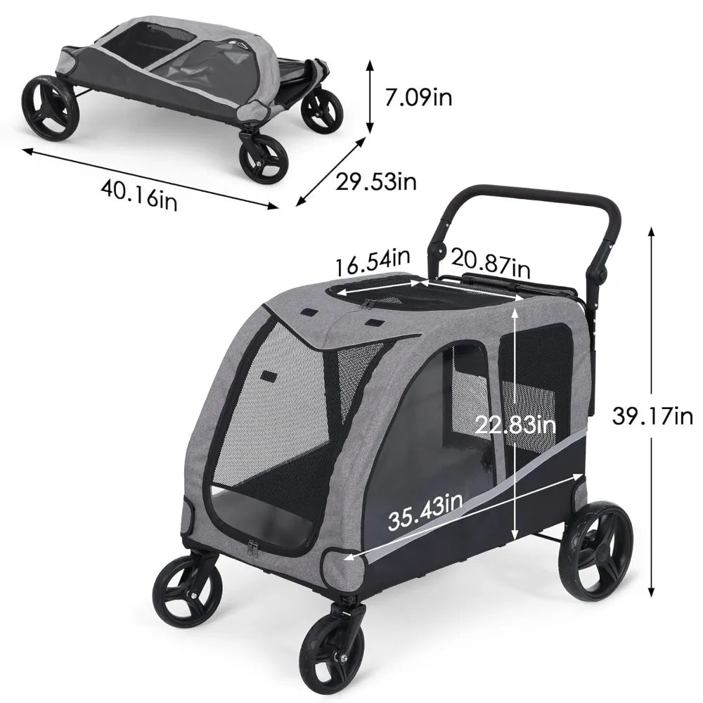 Extra Large Pet Stroller – Foldable Heavy-Duty Stroller for Medium & Large Dogs (160 lbs Capacity)