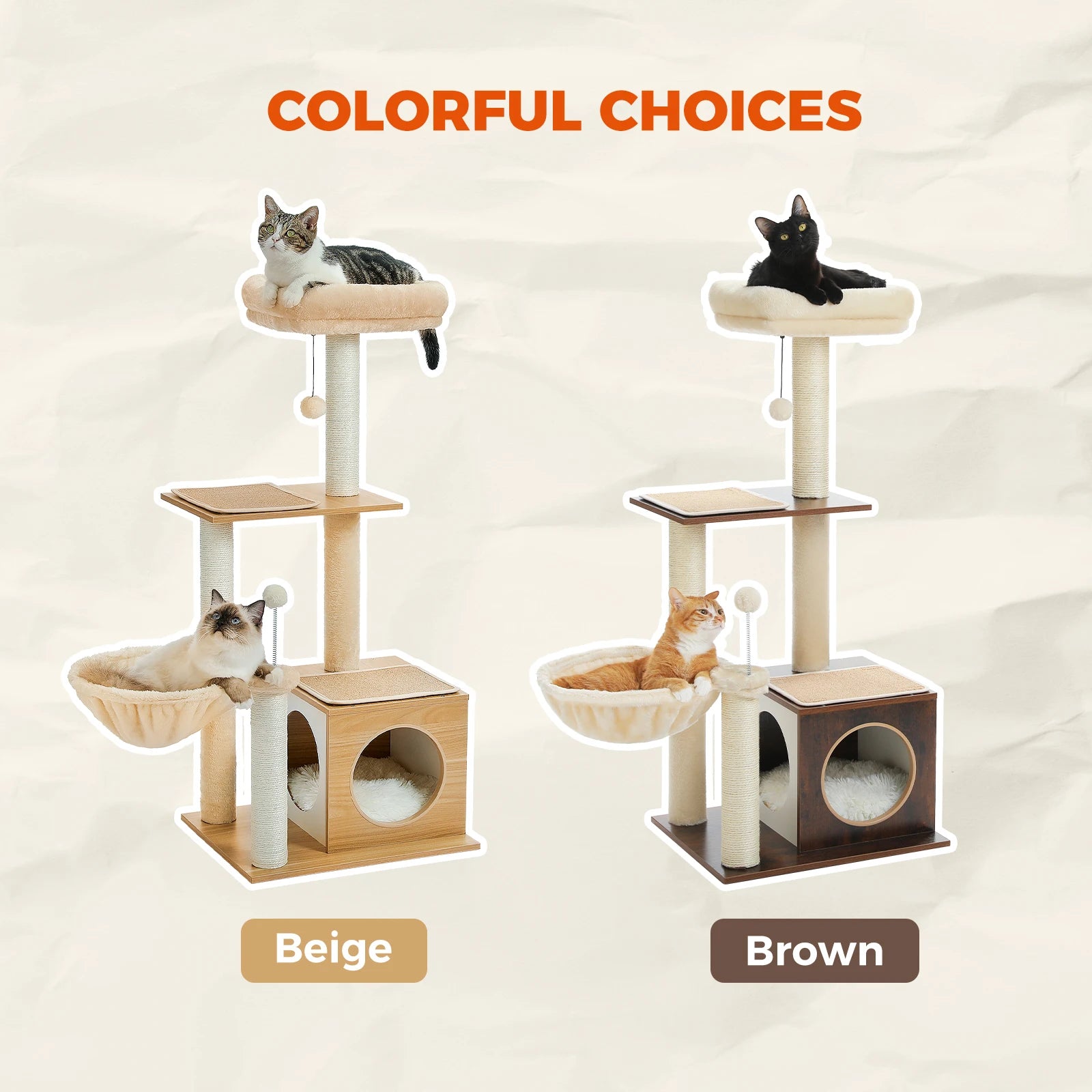 Modern Cat Tree – Multi-Level Wood Tower with Condo, Hammock & Scratching Posts