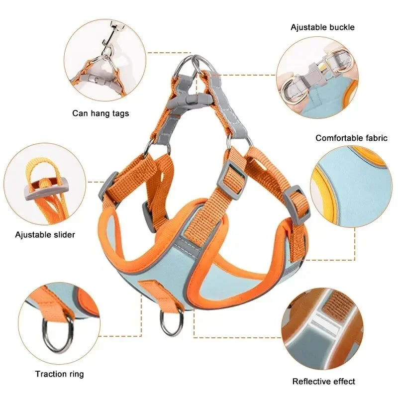 No Pull Harness & Leash Set – Adjustable Reflective Pet Vest for Small Dogs & Cats