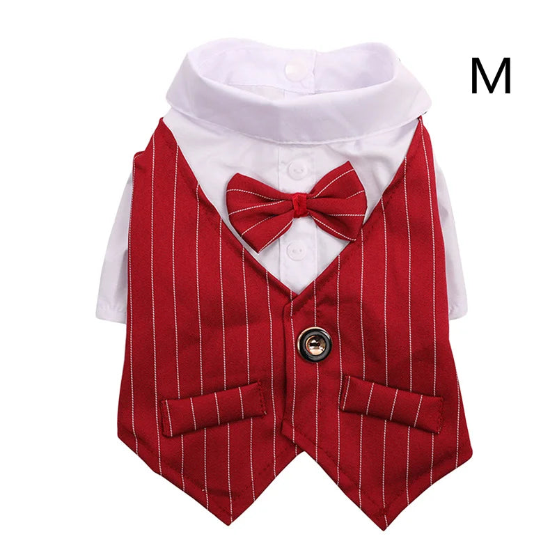 Dog Formal Shirt with Bow Tie – Stylish Tuxedo Suit for Small Dogs & Cats (Wedding & Party Outfit)