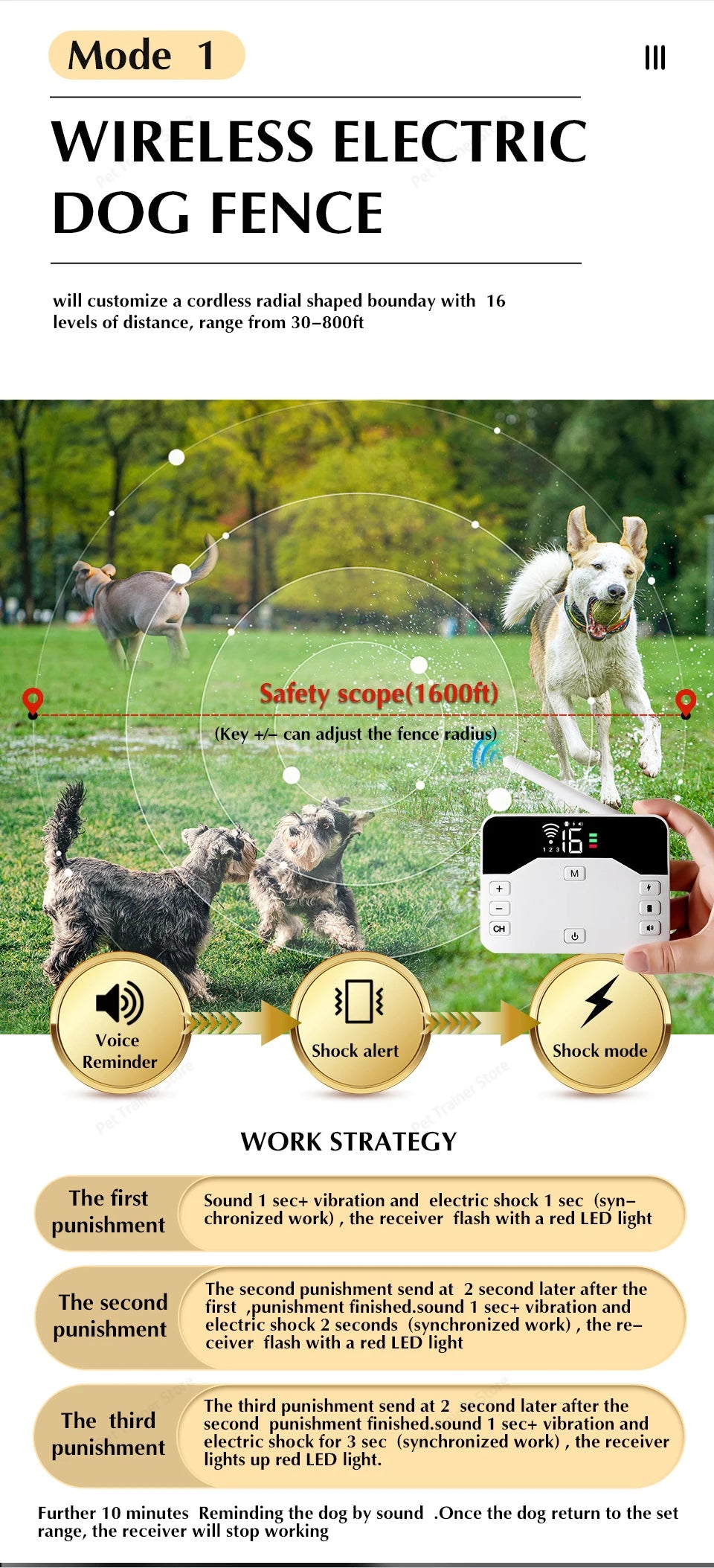 2-in-1 Wireless Dog Fence & Training Collar – Rechargeable Anti-Runaway System for Up to 3 Dogs