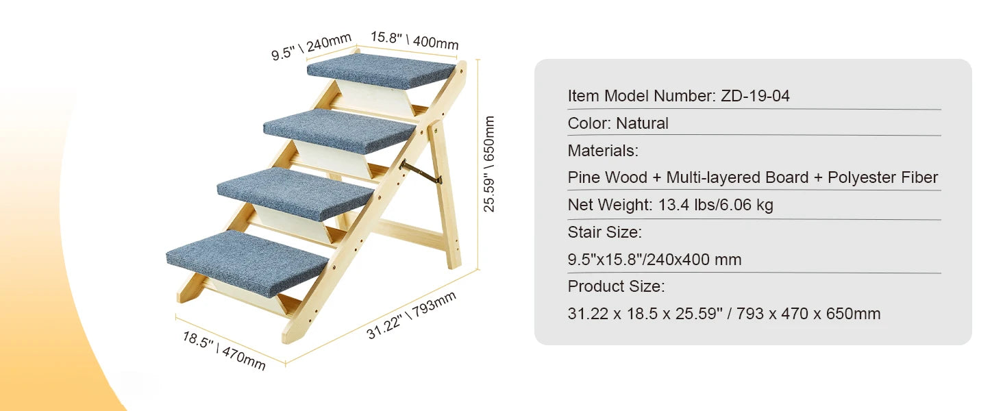 SucceBuy Wooden Pet Steps & Ramp Combo – 2-in-1 Foldable Design for Small to Large Pets