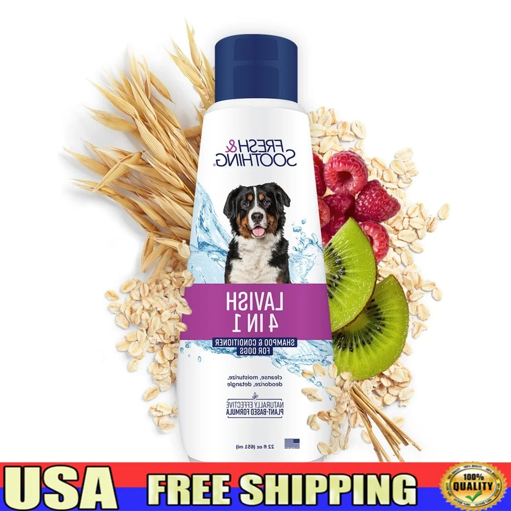 Fresh Soothing 4-in-1 Dog Shampoo & Conditioner – Coconut & Oatmeal Wash | Clean, Moisturize, Deodorize & Detangle | Gentle Biodegradable Formula