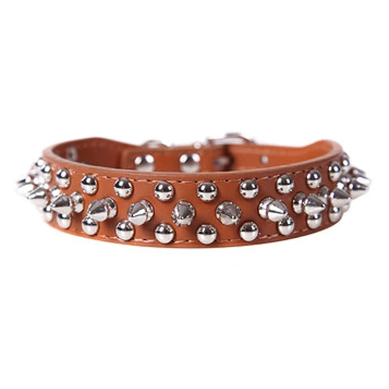 Adjustable PU Leather Spiked Dog Collar – Punk Style Rivet Neck Strap for Small Dogs & Cats