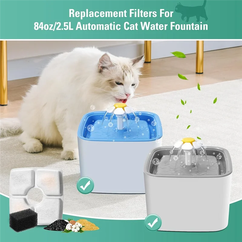 Premium Replacement Filters & Sponges – Triple Filtration for 84oz/2.5L Automatic Pet Fountain