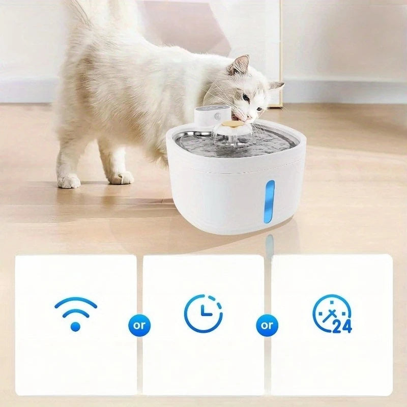Wireless 2.6L Cat Water Fountain – Stainless Steel with LED Light & Filters