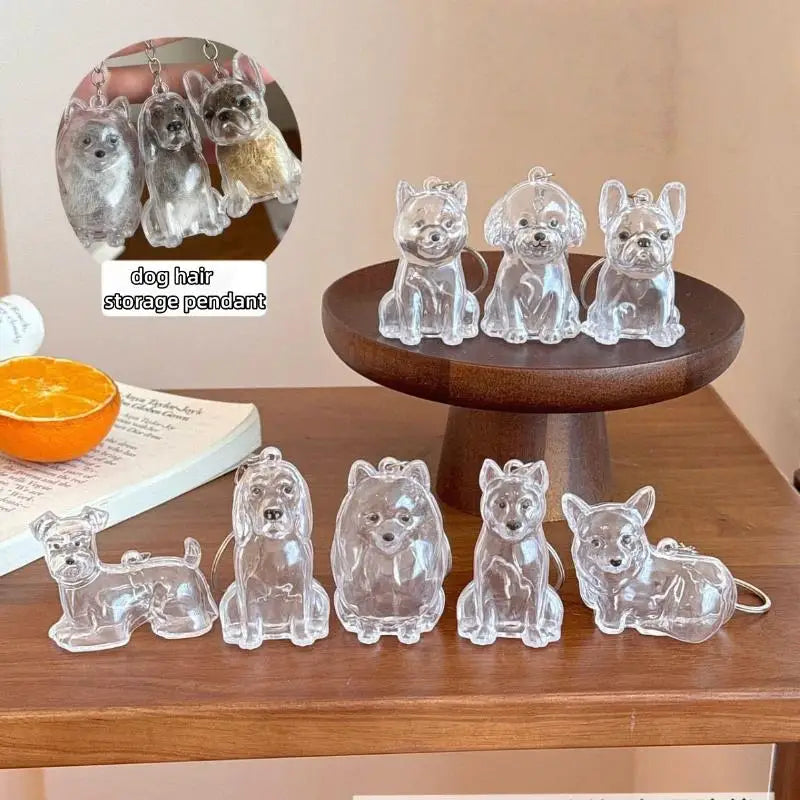 Cute Dog Hair Storage Keychain Transparent Pet Fur Keepsake Capsule Bag Pendant Decor Souvenir Collection Gift Memorial Jewelry