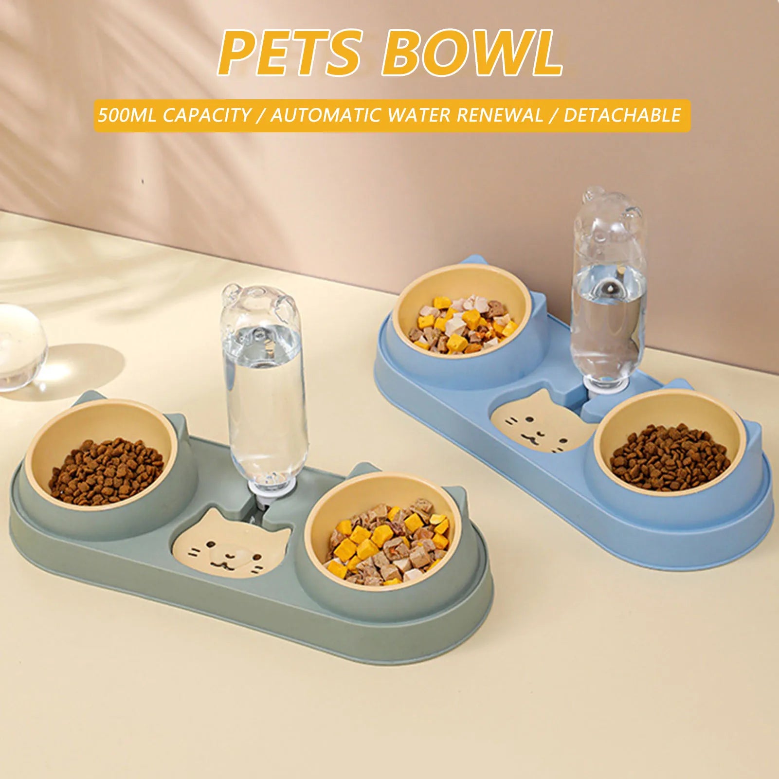 Automatic Pet Cat & Dog Feeder Bowl with Water Fountain – Double Raised Stand Dish for Cats & Small Dogs