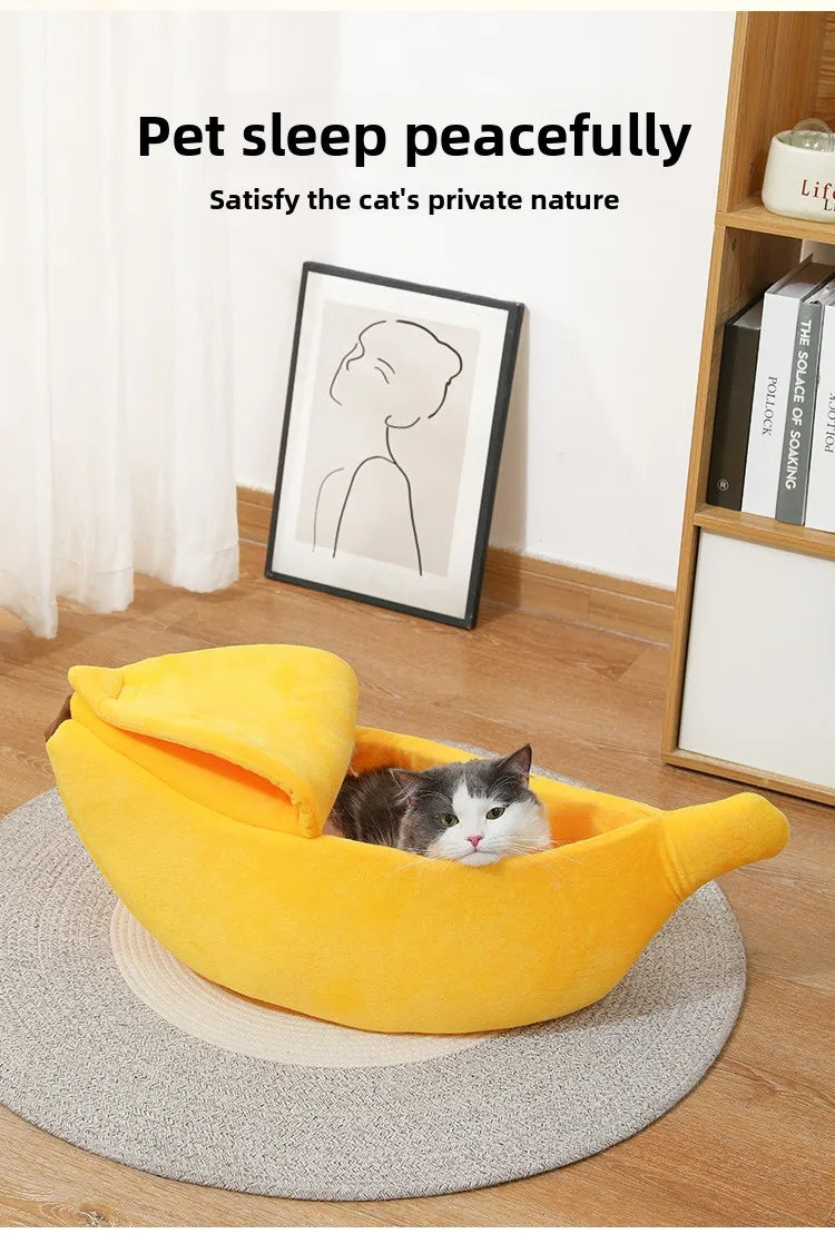 Banana cat bed super soft house lovely banana boat semi-closed warm pet bed cat accessories dog bed banana cushions with a lid