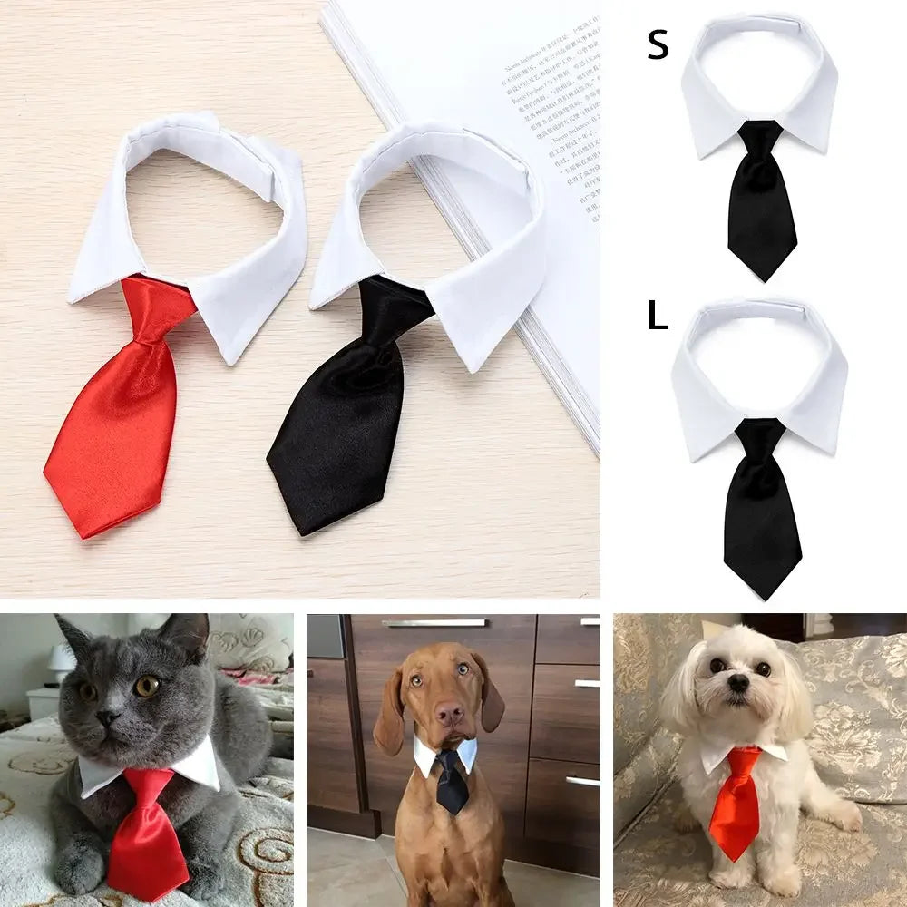 Formal Pet Tuxedo Necktie – Black & Red Bow Tie Collar for Dogs and Cats