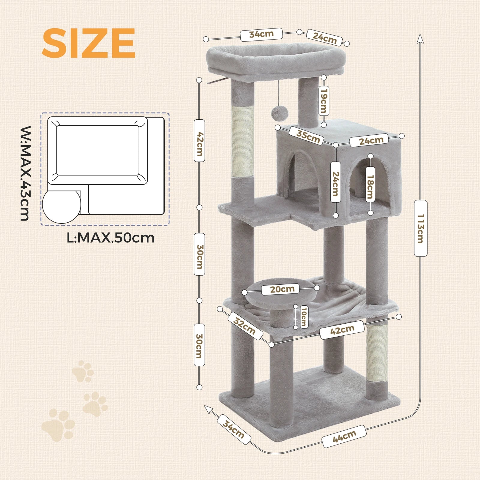 Multi-Level Cat Tree – Indoor Tower with Condo, Hammock & Scratching Posts