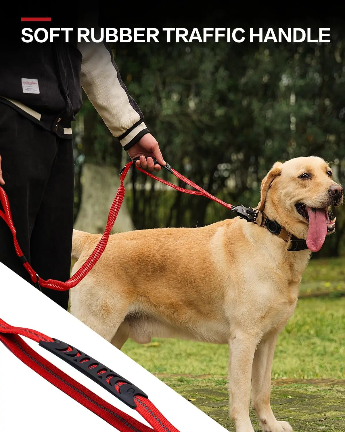 Tactical Dog Leash – Heavy-Duty 4–6FT Bungee Lead with Dual Handles, Metal Clip & Seatbelt Attachment