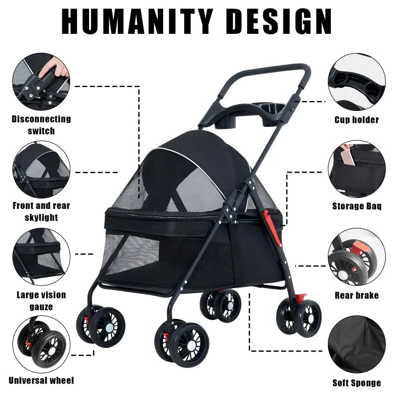 Lightweight Foldable Pet Stroller – Compact Baby-Style Stroller for Small Dogs, Cats & Puppies | Ideal for Outdoor Travel
