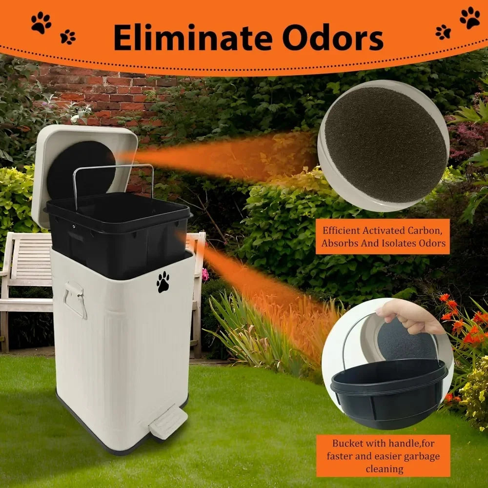 Outdoor Dog Poop Trash Can – 12L Metal Waste Bin with Lid & Foot Pedal for Hygienic Pet Waste Disposal