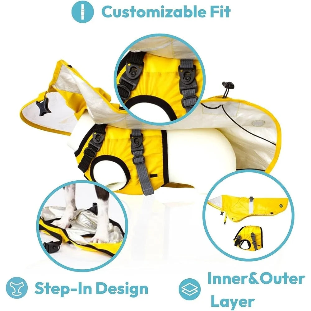 Waterproof Dog Raincoat – Step-In Poncho with Full Belly Coverage & Built-In Leash Attachment | Adjustable Fit for Small & Medium Dogs